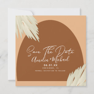 Modern Boho Arch Organic Shape Pampa Save the Date Kaart