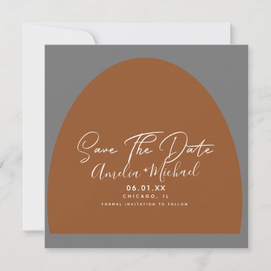Modern Boho Arch Organic Shapes Grey Save the Date Kaart (Voorkant)