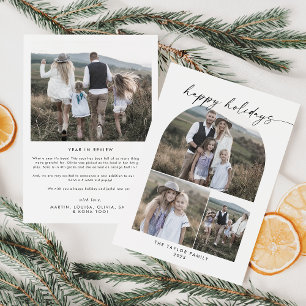 Modern Boho Arch Photo Collage Familie Feestdagenkaart