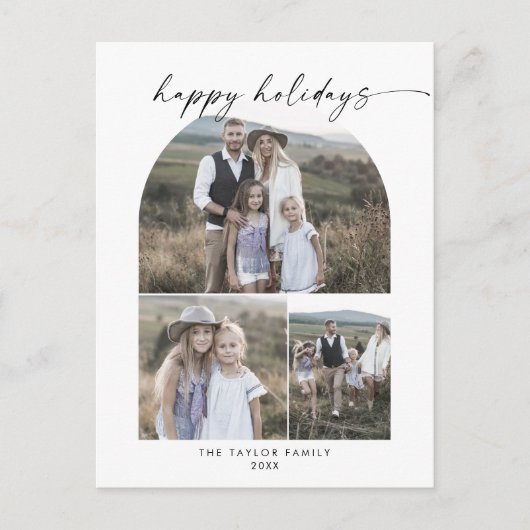 Modern Boho Arch Photo Collage Familie Feestdagenkaart (Voorkant)