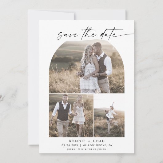 Modern Boho Arch Photo Collage Save The Date (Voorkant)
