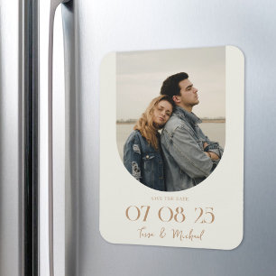 Modern Boho Arch Photo Ivory Tan Save the Date Magneet