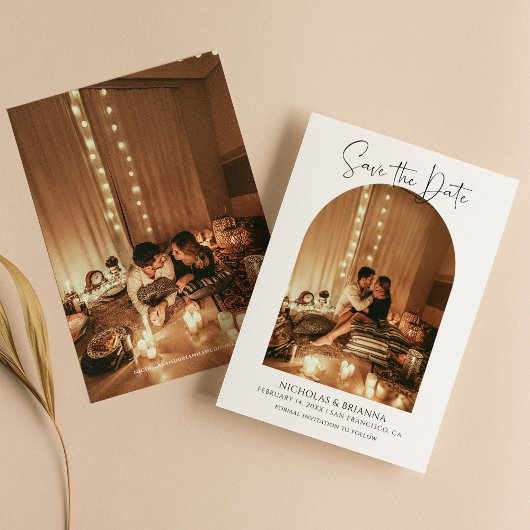 Modern Boho Arch Photo Minimalist Elegant Wedding Save The Date