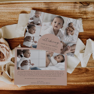 Modern Boho Arch Zalm Multi Photo Birth Aankondiging