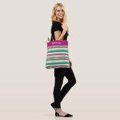 Modern Boho Aztec Tribal Stripe Roze Monogram Naam Draagtas (Op model)
