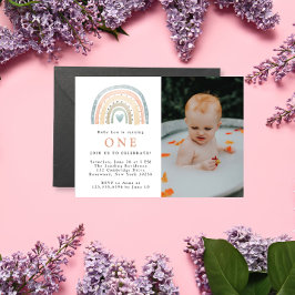 Modern Boho Baby Birthday Fotouitnodiging Kaart