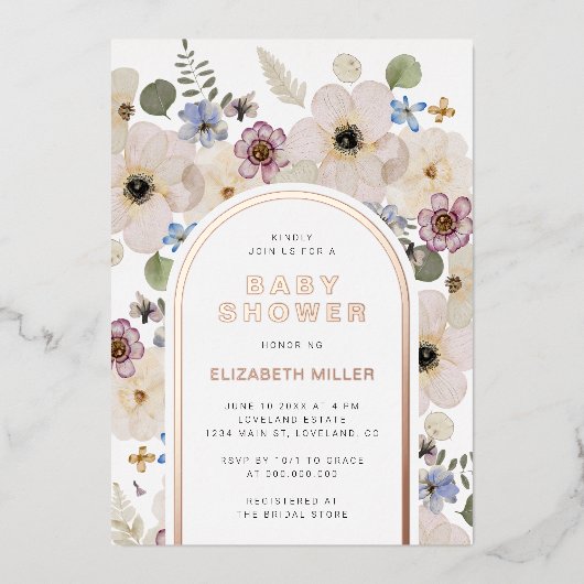 Modern Boho Baby shower Folie Uitnodiging (Voorkant)