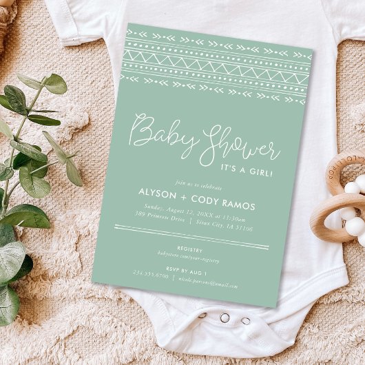 Modern Boho Baby shower | Sage Green Kaart
