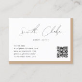 Modern Boho Beige Handgeschreven Script QR code Visitekaartje (Achterkant)