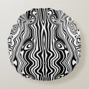 Modern Boho Black and White Pattern Strips Animal Rond Kussen