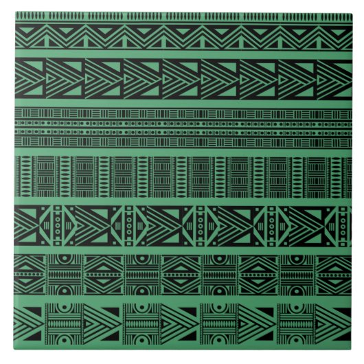 Modern Boho Black en Green Pattern Strips Tegeltje (Voorkant)