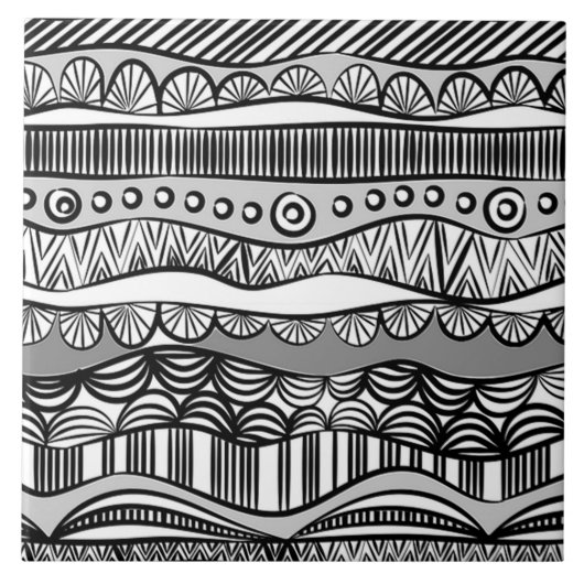 Modern Boho Black en White Pattern Strips Doodles Tegeltje (Voorkant)
