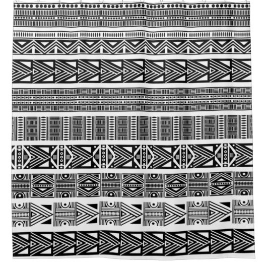 Modern Boho Black en White Pattern Strips Douchegordijn (Voorkant)
