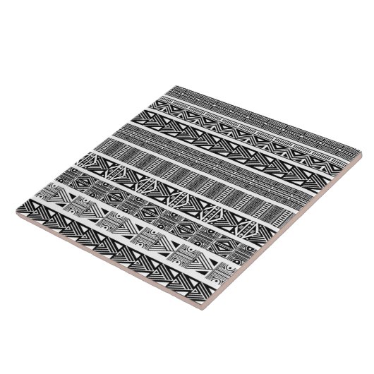 Modern Boho Black en White Pattern Strips keramisc Tegeltje (Zijkant)