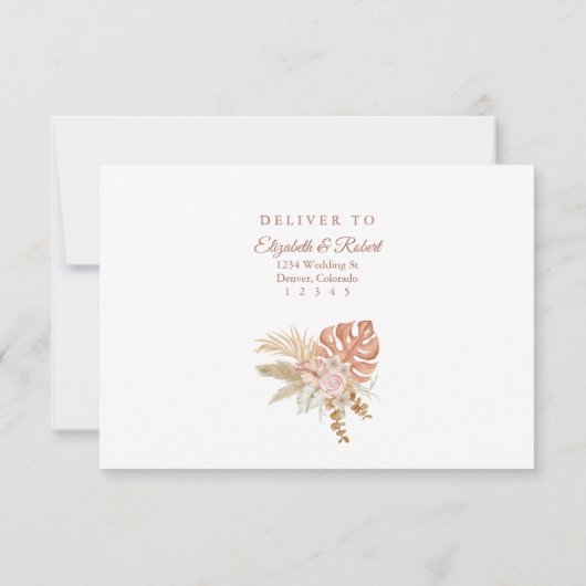 Modern Boho Bloemen Pampas Grass Bruiloft RSVP Kaa Bedankkaart (Achterkant)