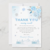 Modern Boho Blue Sneeuwvlokken Winter Baby shower Bedankkaart (Voorkant)
