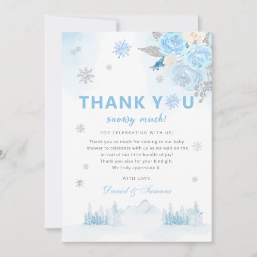 Modern Boho Blue Sneeuwvlokken Winter Baby shower Bedankkaart (Voorkant)