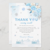 Modern Boho Blue Sneeuwvlokken Winter Baby shower Bedankkaart (Voorkant / Achterkant)