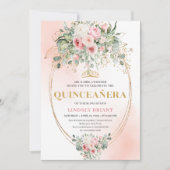 Modern Boho Blush Floral Quinceañera Invitation Kaart (Voorkant)
