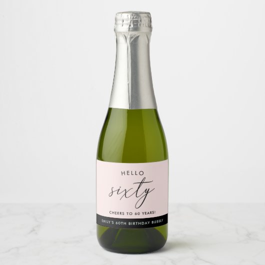 Modern Boho Blush Persoonlijk 60e verjaardag Sparkling Wijnetiket (Voorkant)