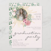 Modern Boho Blush Pink Floral Foto Afstuderen Kaart (Voorkant / Achterkant)