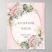 Modern Boho Blush Pink Greenery Custom Sign Poster (Voorkant)