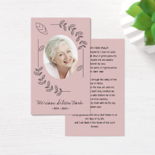 Modern Boho Blush Pink White Photo Funeral Card Visitekaartje