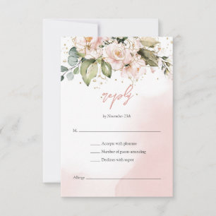 Modern Boho blush roze bloemengoud lijst RSVP Kaartje