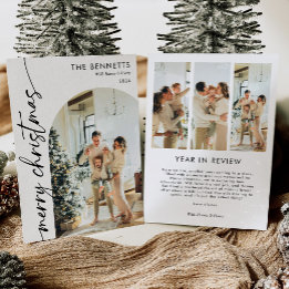 Modern Boho Boog Kerst Foto Jaaroverzicht Feestdagenkaart