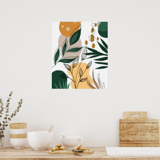  Modern boho  botanical abstract geometric shapes Poster