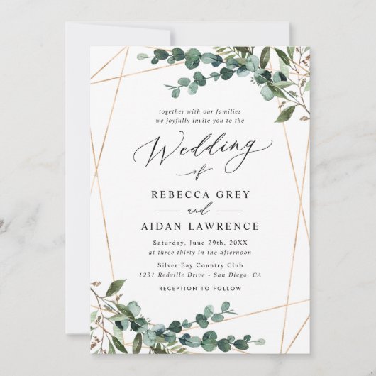 Modern Boho Botanical Greenery Gold Wedding Kaart (Voorkant)