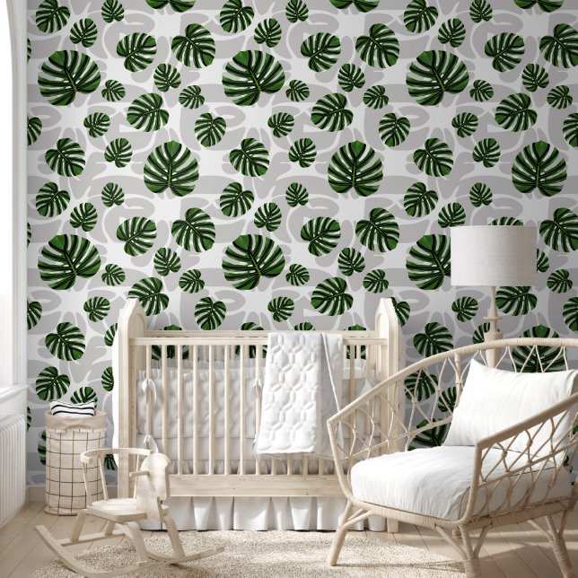Modern Boho Botanical Leaves Pattern Behang (Kinderen)