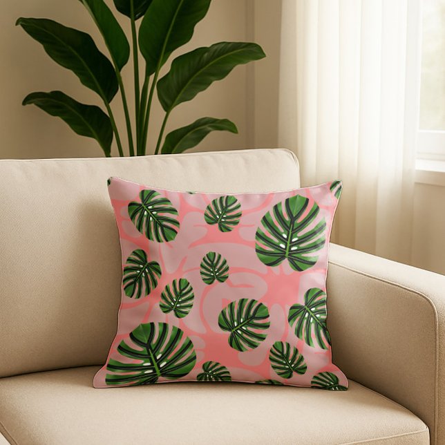 Modern Boho Botanical Leaves Pattern Kussen (Modern Boho Botanical Leaves - Coral Throw Pillow)