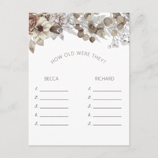 Modern Boho Bruiloftsspel Hoe oud waren ze Briefkaart (Voorkant)