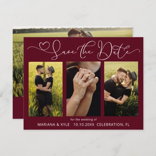 Modern Boho Burgundy Foto's bruiloft redden de dat (Voorkant / Achterkant)