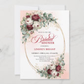 Modern Boho Burgundy Gold Eucalyptus Bridal Shower Kaart (Voorkant)