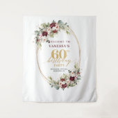 Modern Boho Burgundy Gold Greenery 60th Backdrop Wandkleed (Voorkant)