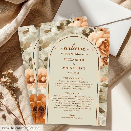Modern Boho Burnt Orange Beige Sage Wedding Day Programma