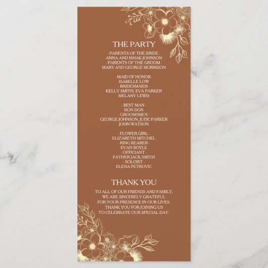 Modern Boho Burnt Oranje Wedding Programme Programma (Achterkant)