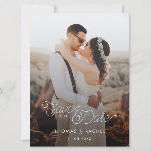 Modern Boho Calligrafie Foto opslaan Datum Save The Date (Voorkant)