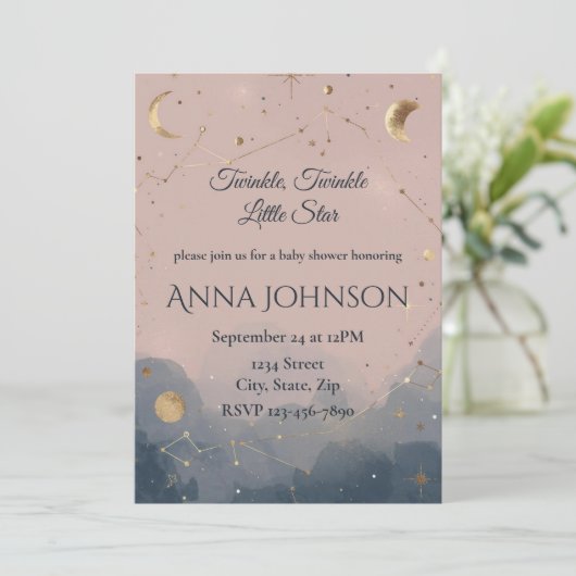 Modern Boho Celestial Baby Shower Invitation (Debout devant)