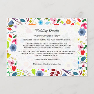 Modern Boho Chic Floral Wedding Detail Informatiekaartje