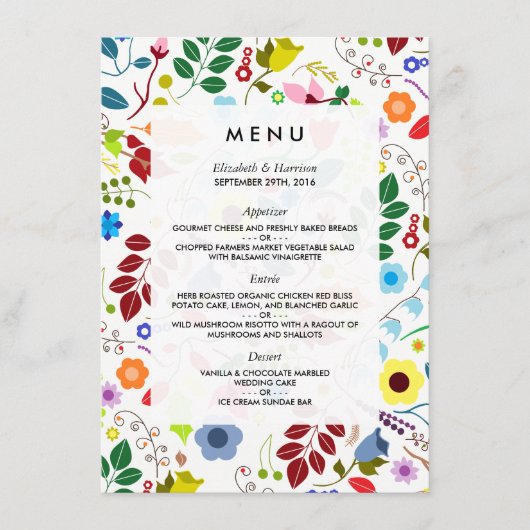 Modern Boho Chic Floral Wedding Menu (Voorkant)