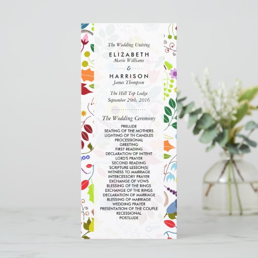 Modern Boho Chic Floral Wedding Programme Programma (Staand voorkant)
