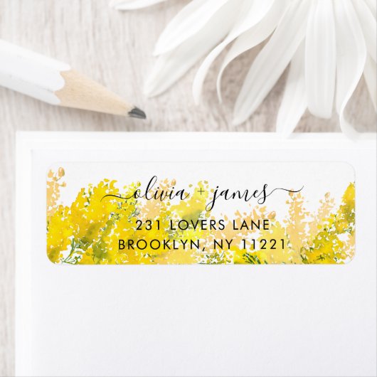 Modern Boho Chic Mustard Yellow Floral Waterverf Etiket (Insitu)