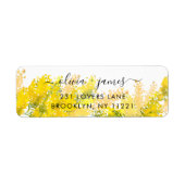 Modern Boho Chic Mustard Yellow Floral Waterverf Etiket (Voorkant)