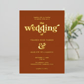 Modern Boho Chic Retro Wedding Gold Folie Uitnodiging (Staand Voorkant)