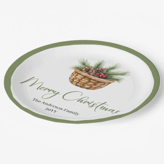 Modern Boho Christmas Tree Botanical Party Plates Papieren Bordje (Gekanteld)