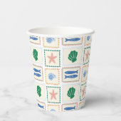 Modern Boho Coastal Pastel Seashell patroon Papieren Bekers (Achterkant)