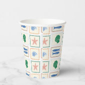 Modern Boho Coastal Pastel Seashell patroon Papieren Bekers (Rechts)